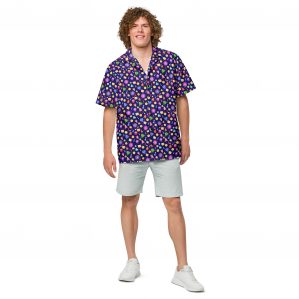 Blue Button-Up Shirt with Game Night Print by Adventurer's Table